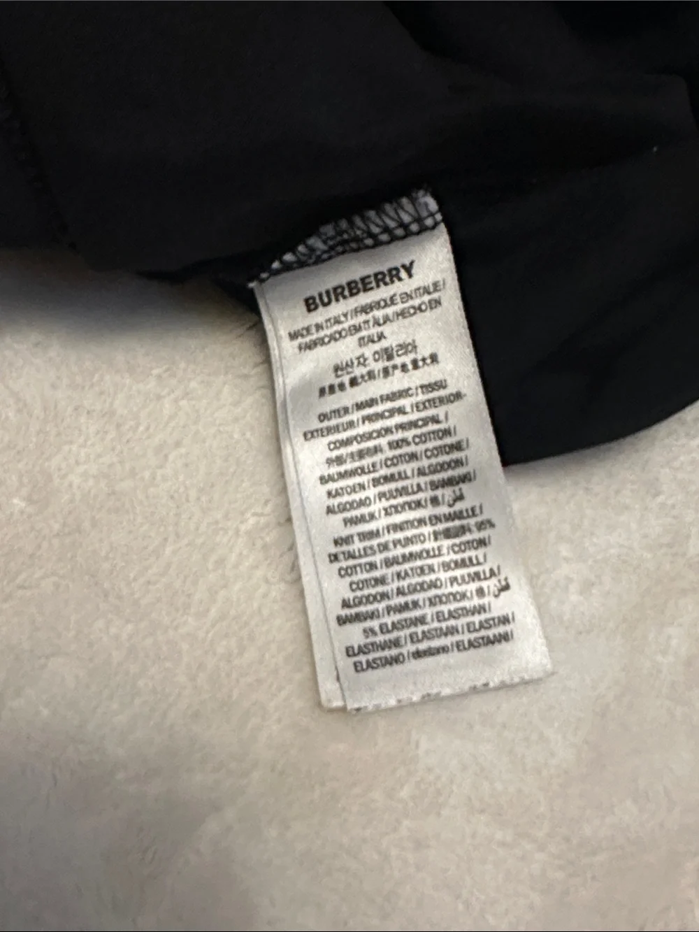 Burberry Black Tee with Tan Plaid Sleeves